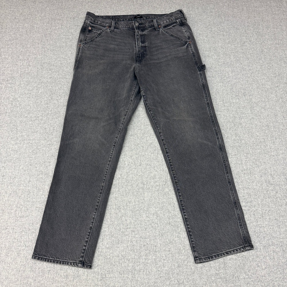 Express Carpenter Jeans 34 x 32 Black Loose Stretch Utility Hammer Loop Denim